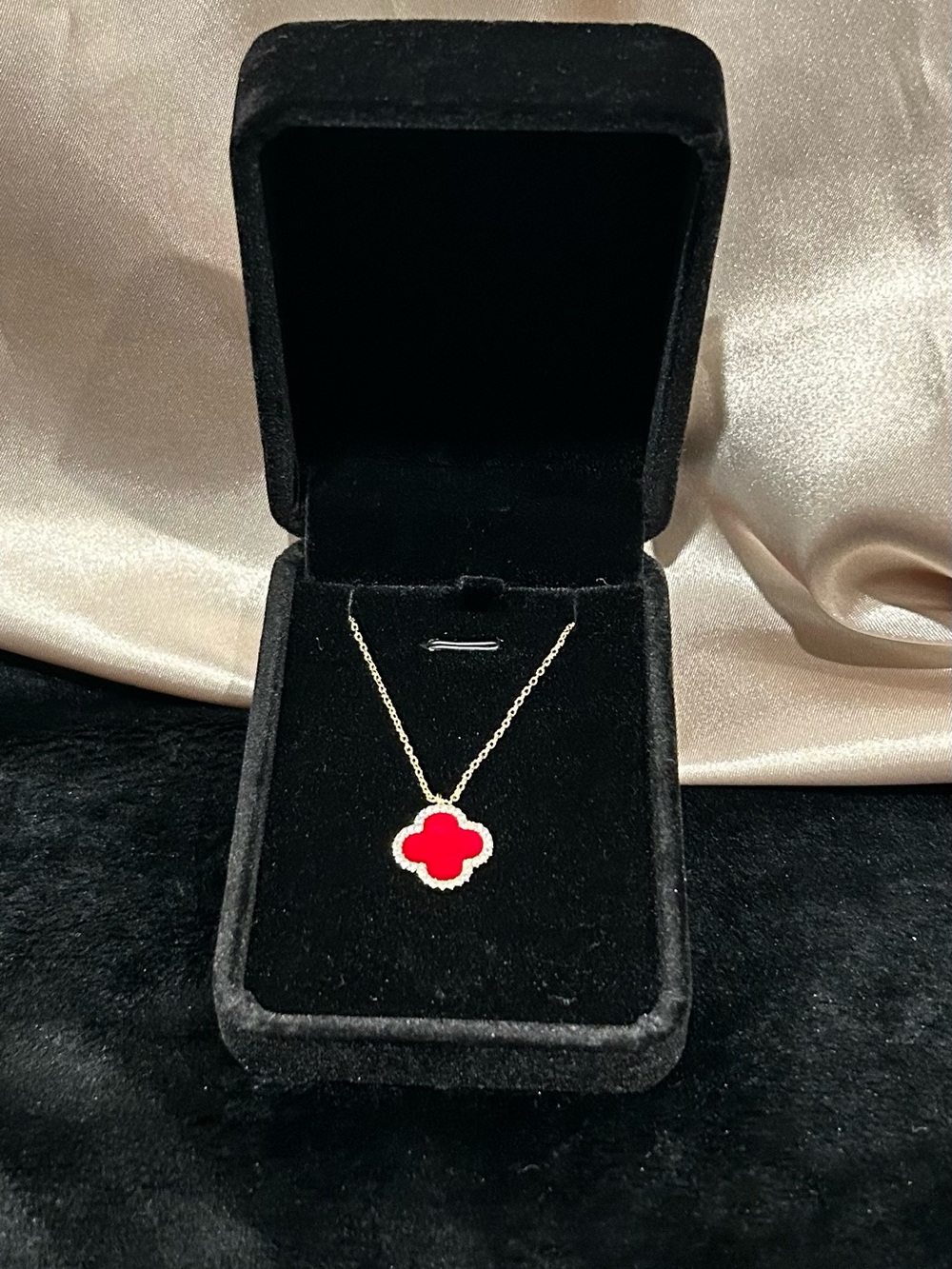 MKF Collection Gold Chain Necklace with Red Clover Pendant